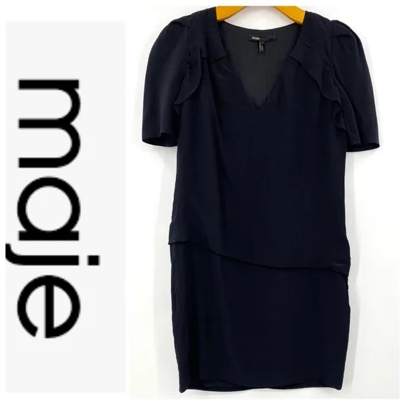 💕SALE💕 MAJE Black Silk Crepe Short Sleeve Mini Dress - Picture 6 of 12